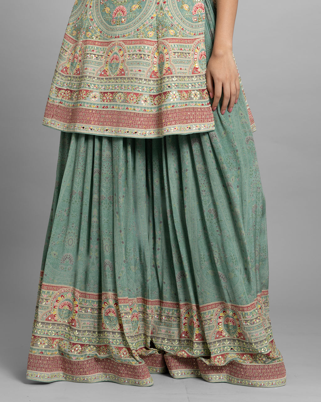 AQUA BLUE PRINTED CREPE KURTI & PALAZZO