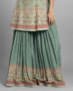 AQUA BLUE PRINTED CREPE KURTI & PALAZZO