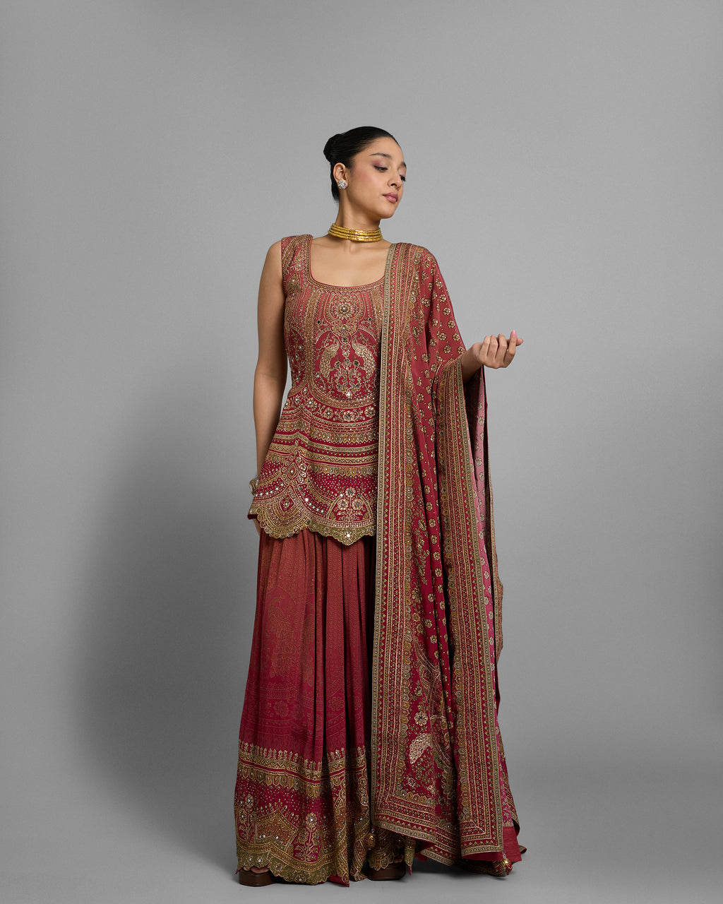 OMBRE RUST PRINTED CREPE KURTI & PALAZZO