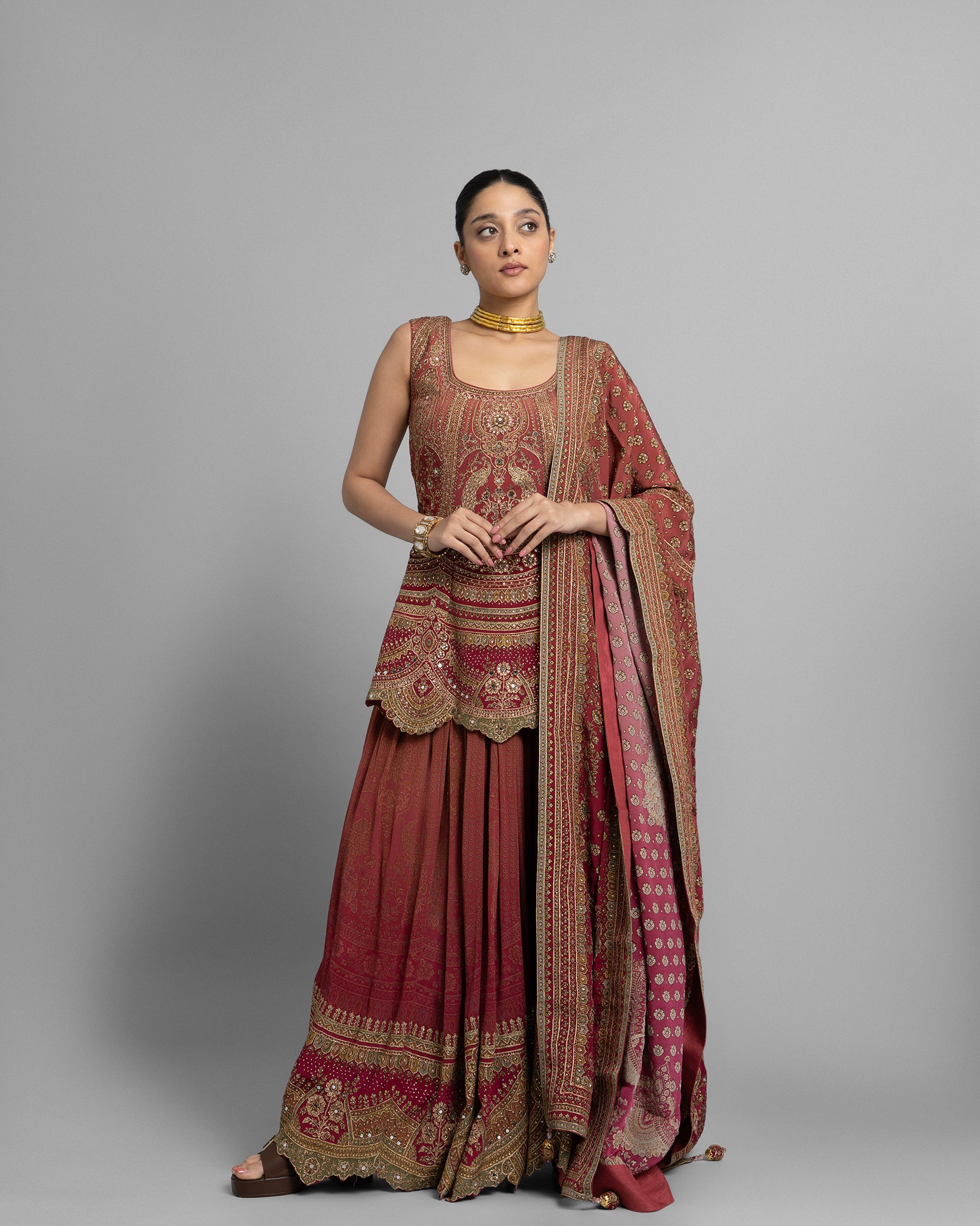 OMBRE RUST PRINTED CREPE KURTI & PALAZZO