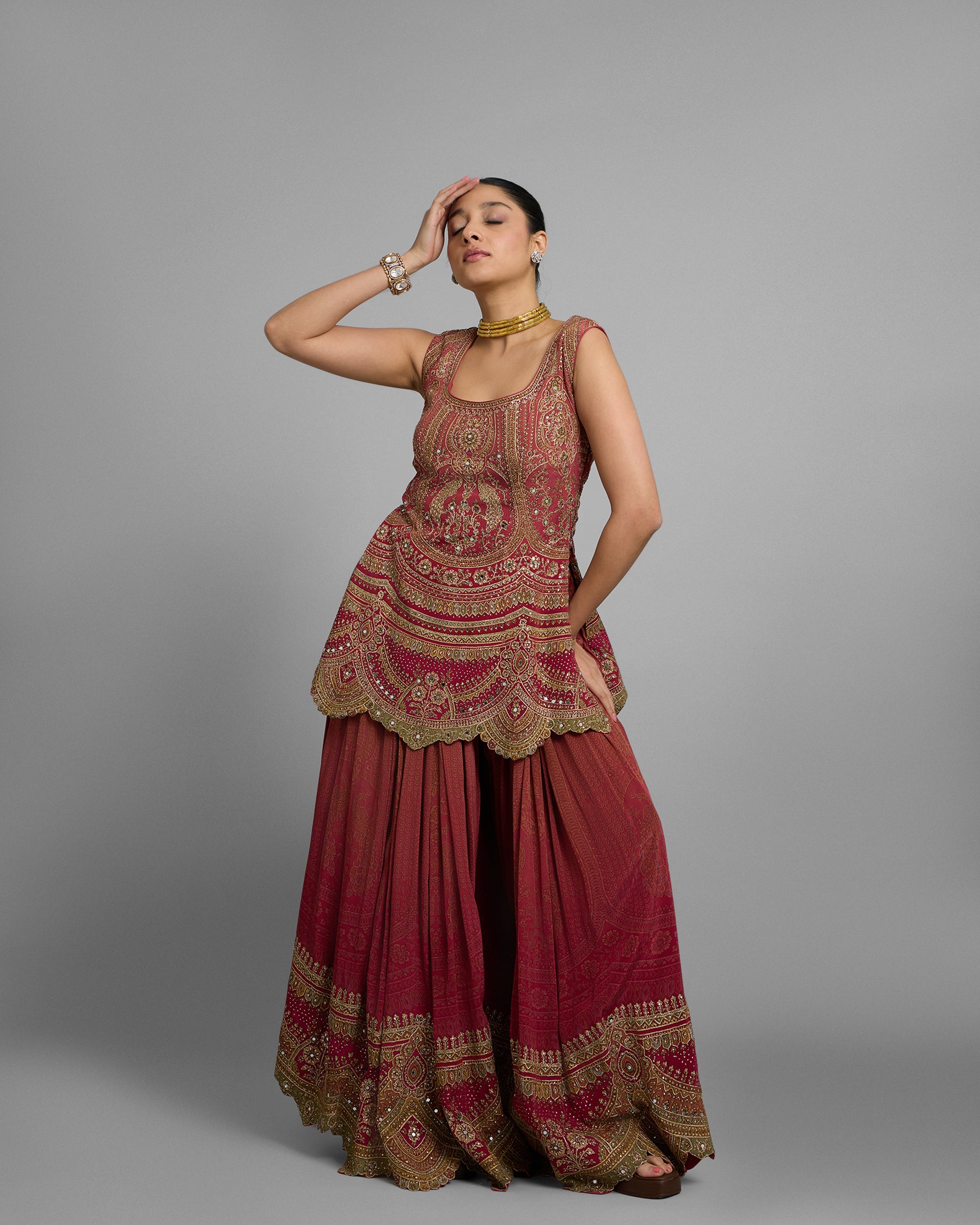 OMBRE RUST PRINTED CREPE KURTI & PALAZZO