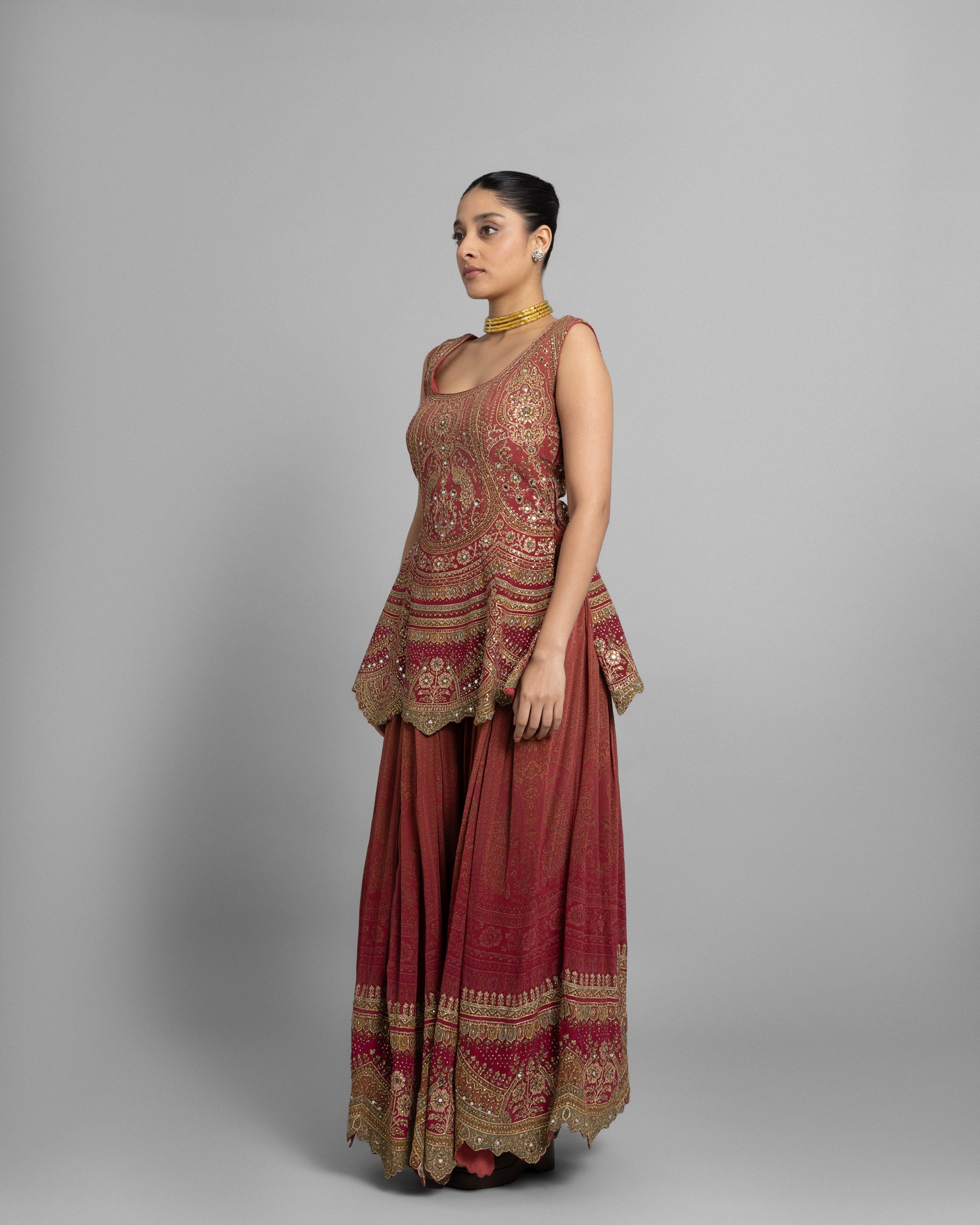 OMBRE RUST PRINTED CREPE KURTI & PALAZZO