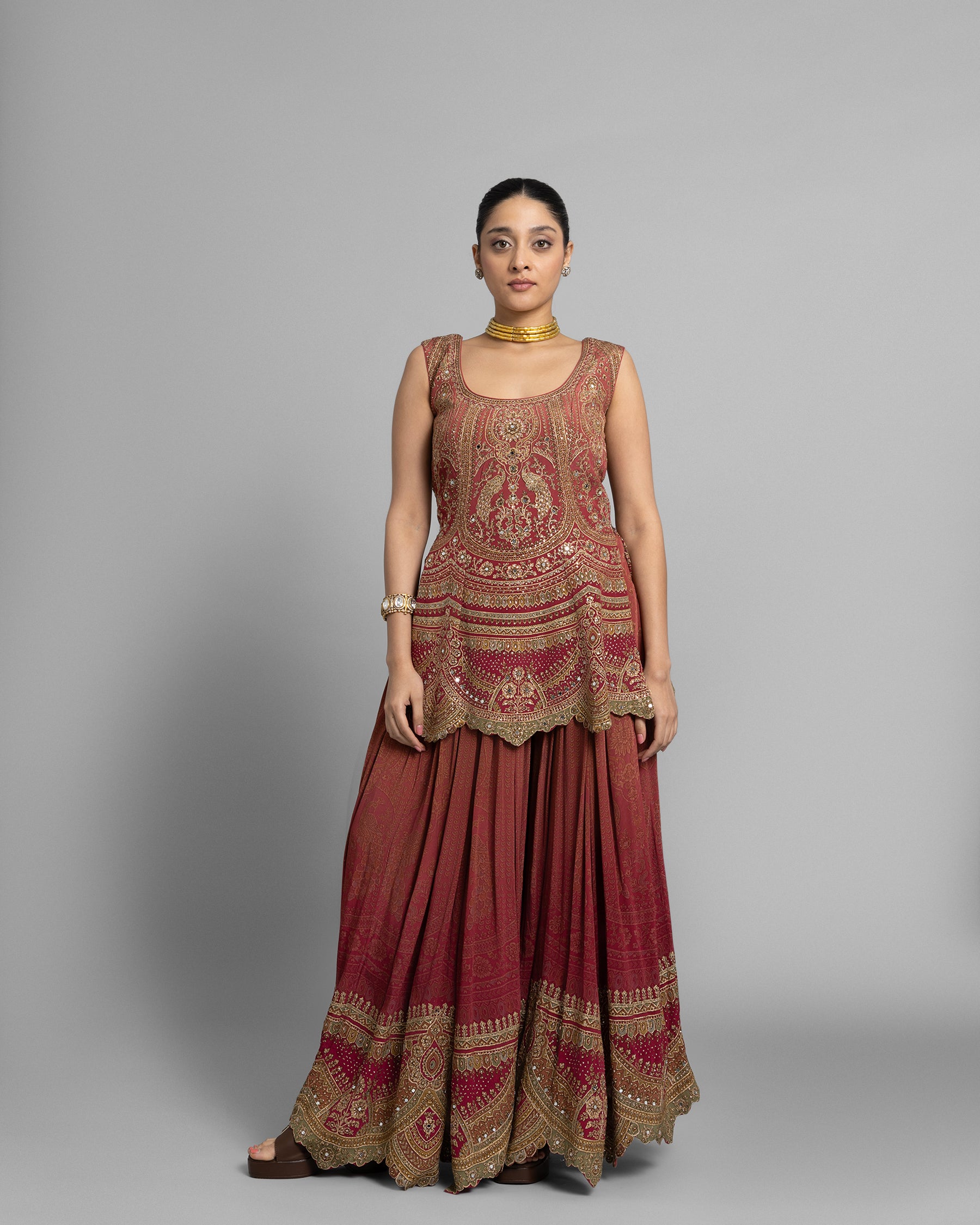 OMBRE RUST PRINTED CREPE KURTI & PALAZZO