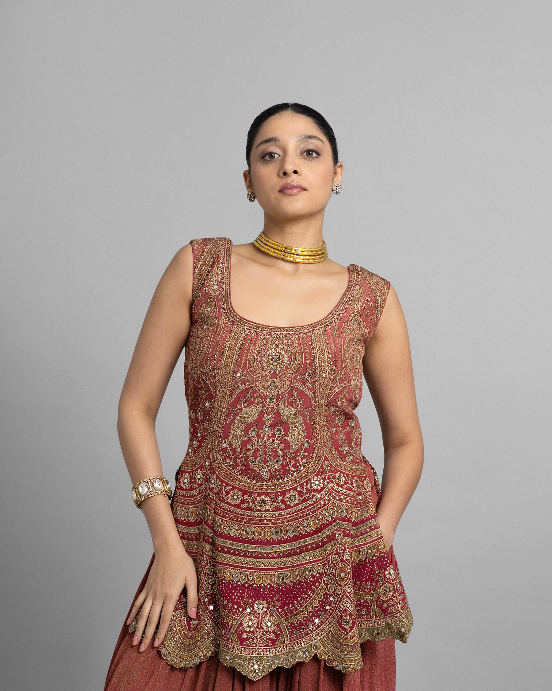 OMBRE RUST PRINTED CREPE KURTI & PALAZZO
