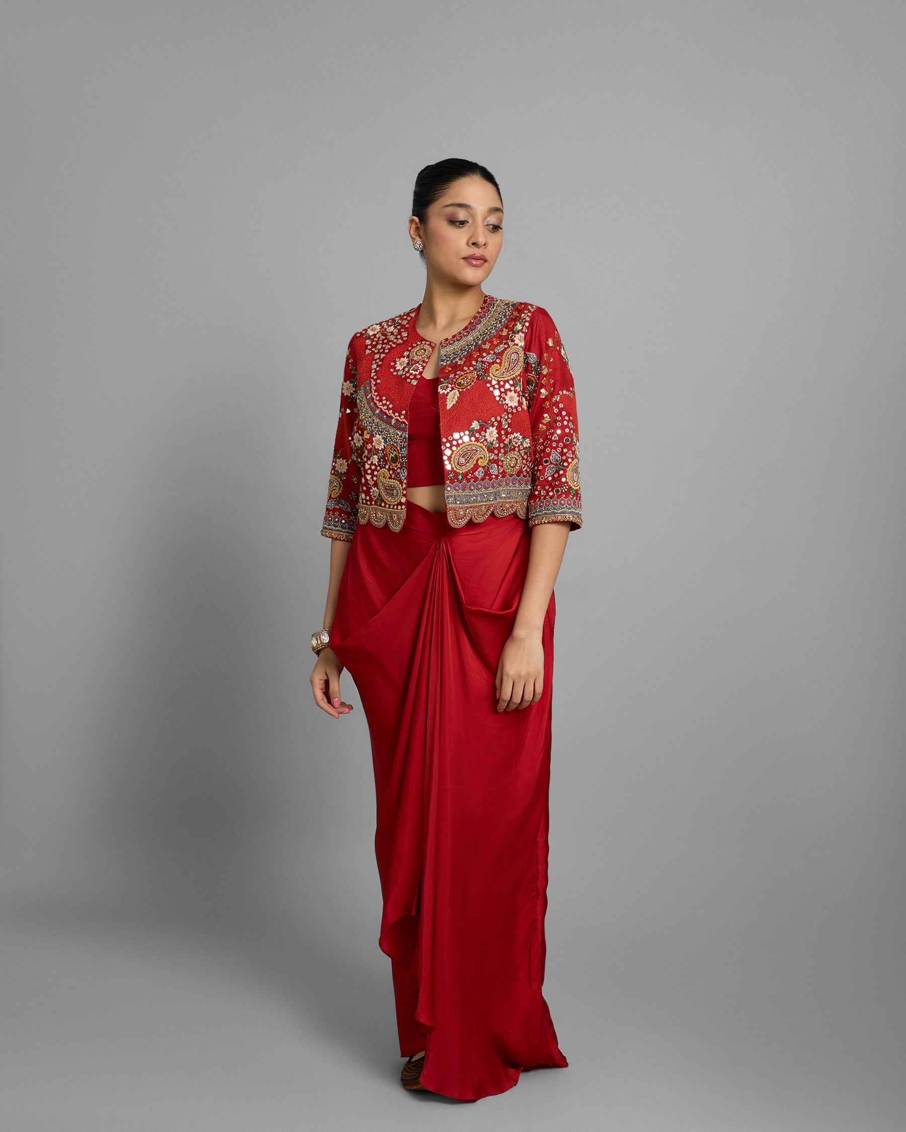 BURNT ORANGE CROPPED JACKET ENSEMBLE