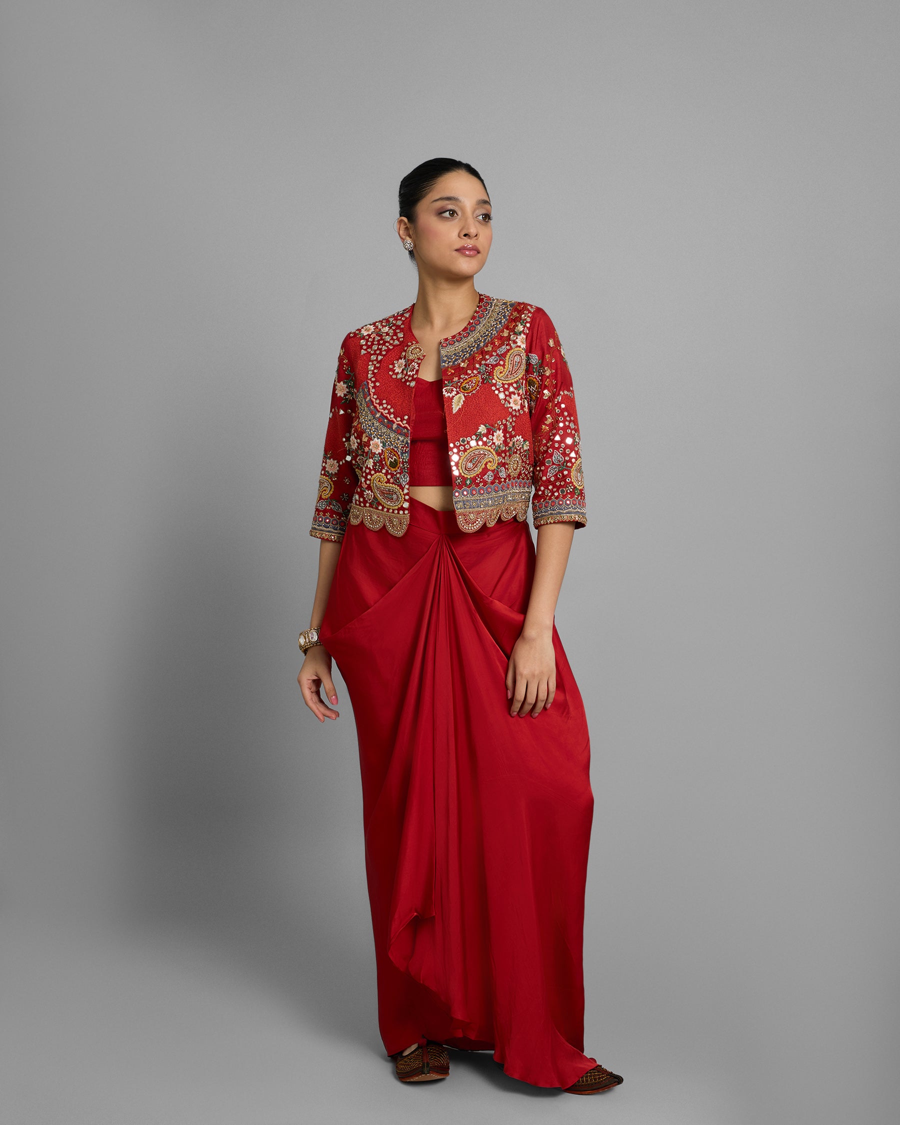 BURNT ORANGE CROPPED JACKET ENSEMBLE