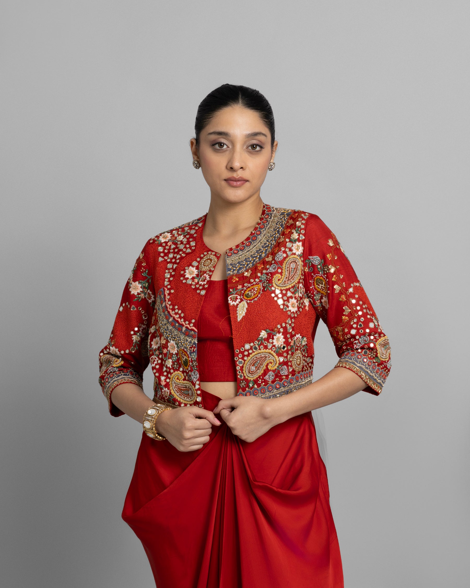 BURNT ORANGE CROPPED JACKET ENSEMBLE