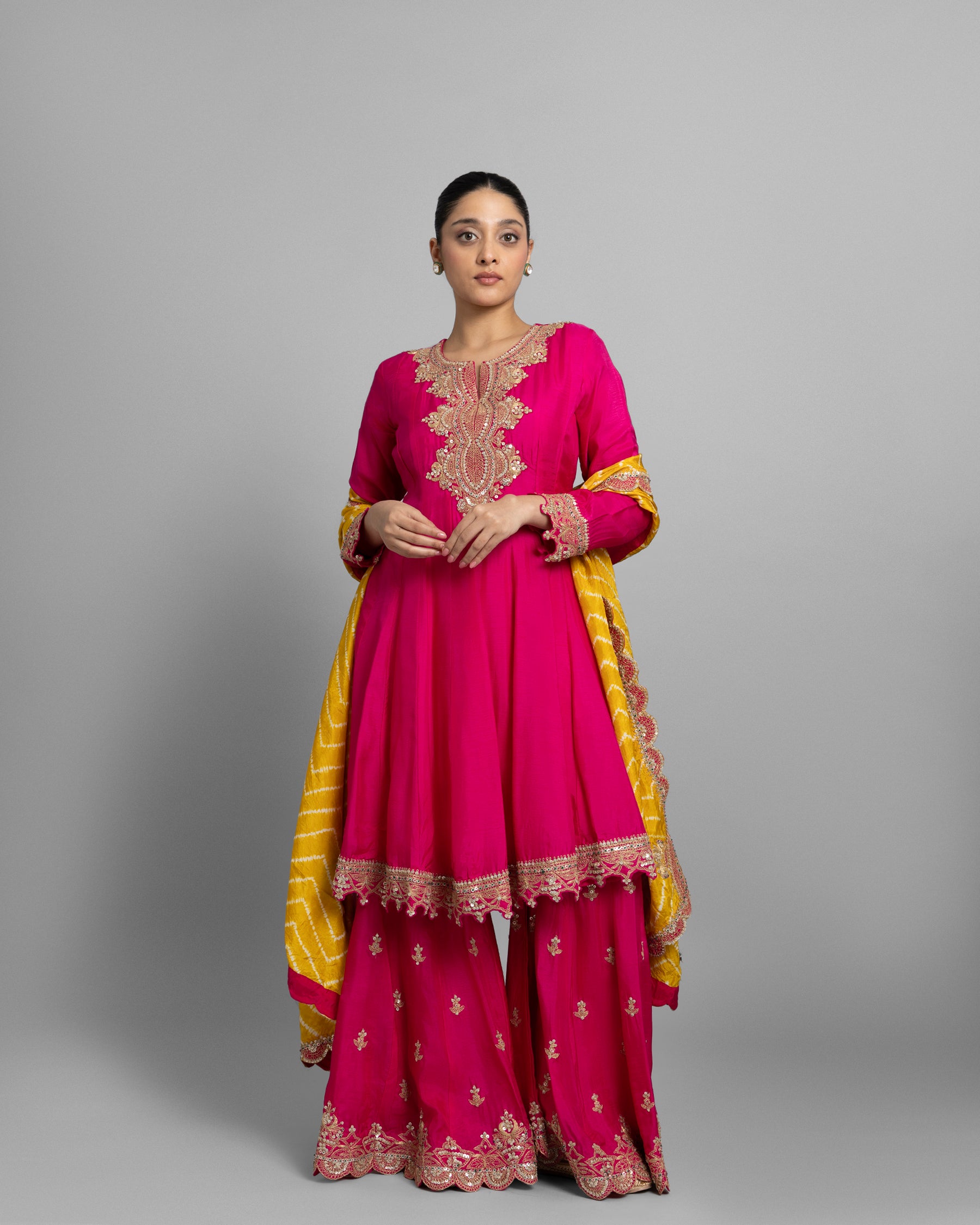 RANI PINK GHARARA SET WITH LEHERIYA DUPATTA