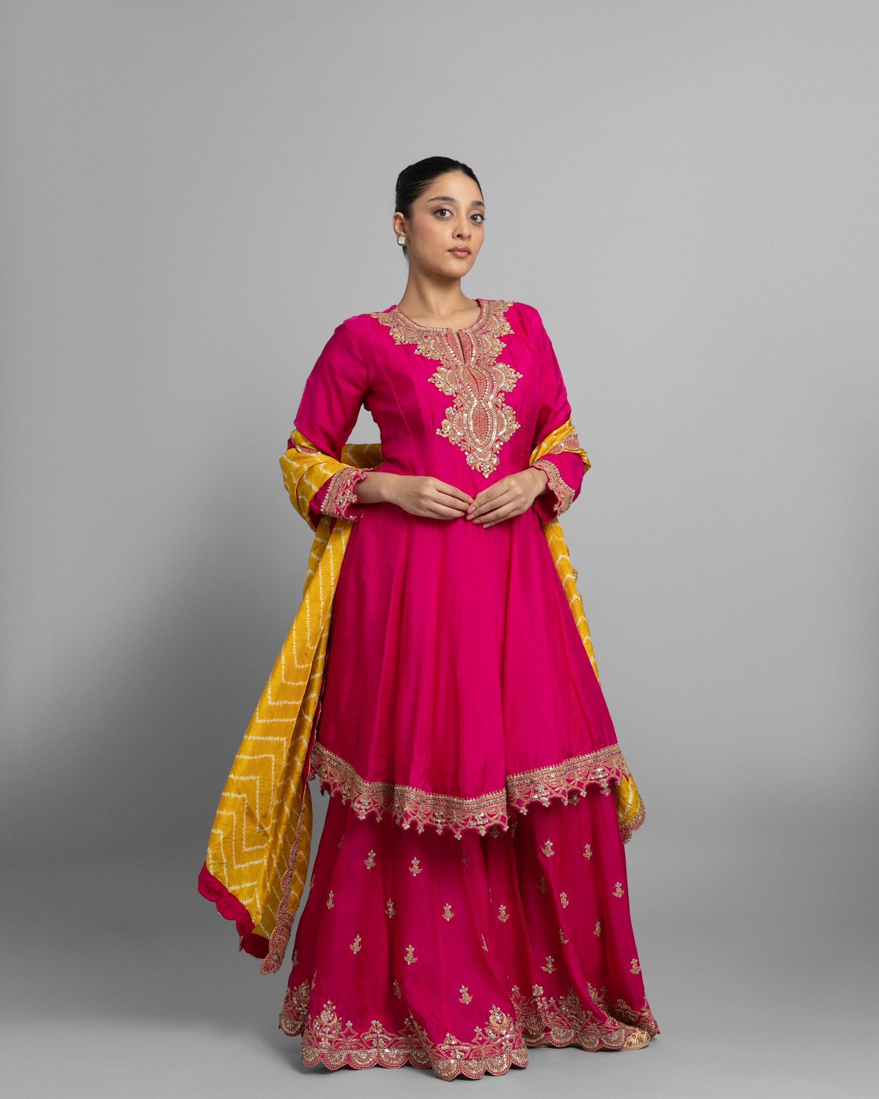 RANI PINK GHARARA SET WITH LEHERIYA DUPATTA