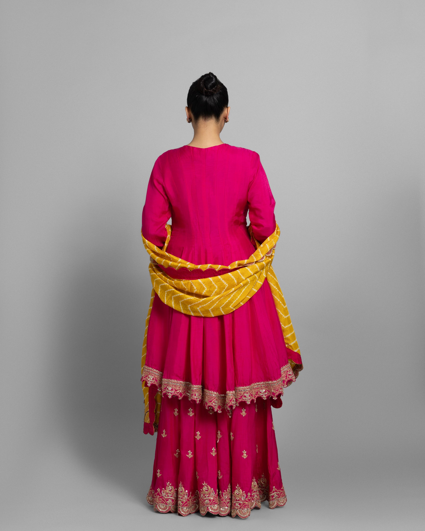 RANI PINK GHARARA SET WITH LEHERIYA DUPATTA