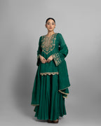 EMERALD GREEN ZARDOZI WORK SUIT SET