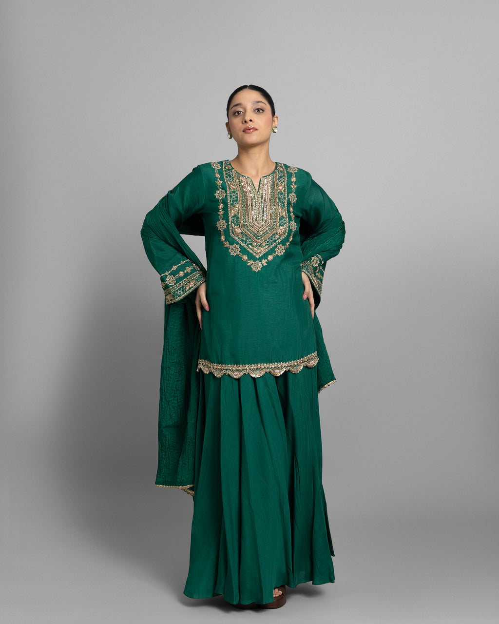 EMERALD GREEN ZARDOZI WORK SUIT SET