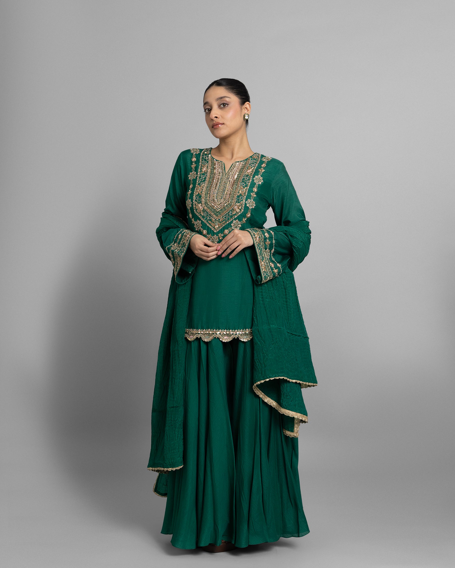 EMERALD GREEN ZARDOZI WORK SUIT SET
