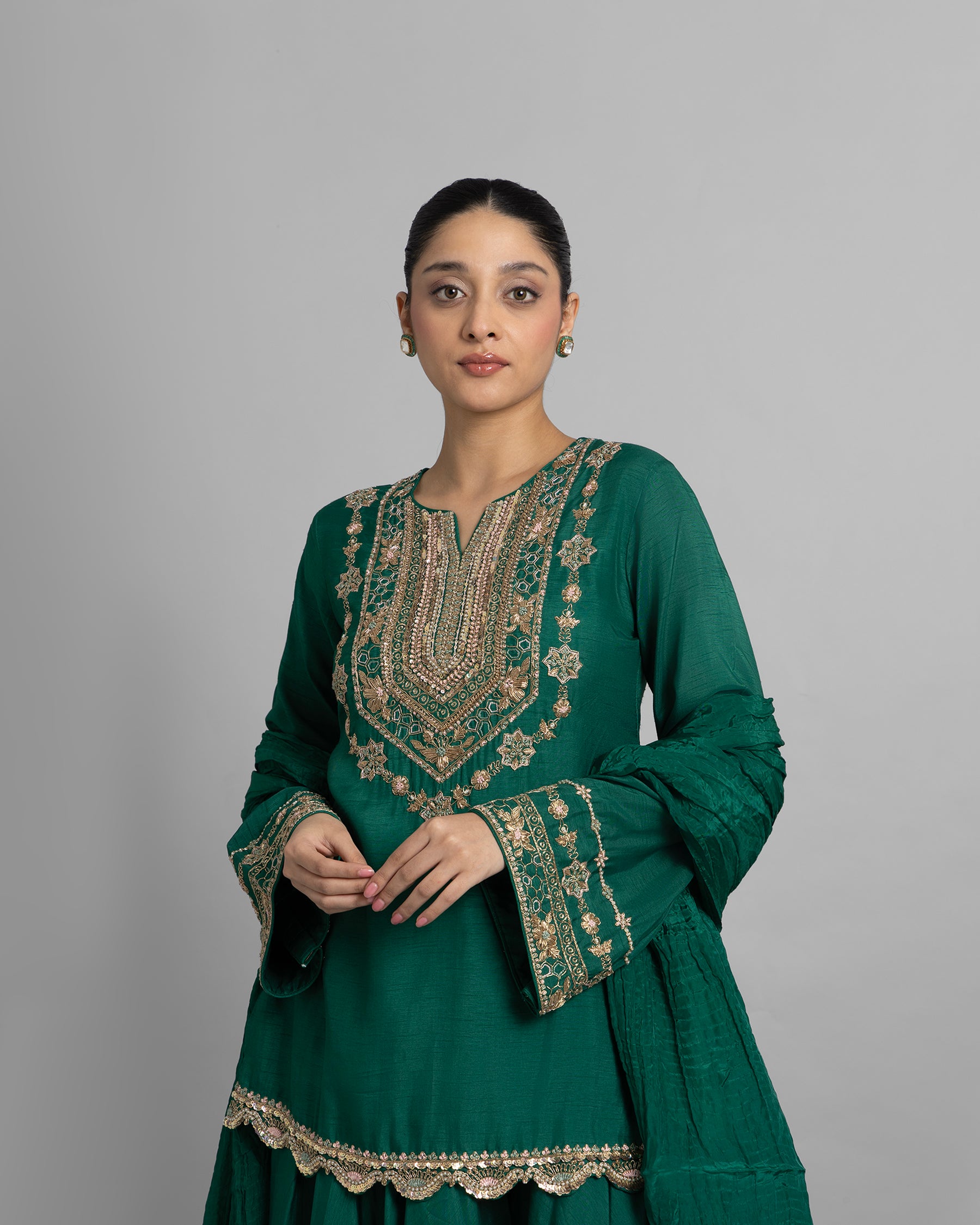 EMERALD GREEN ZARDOZI WORK SUIT SET
