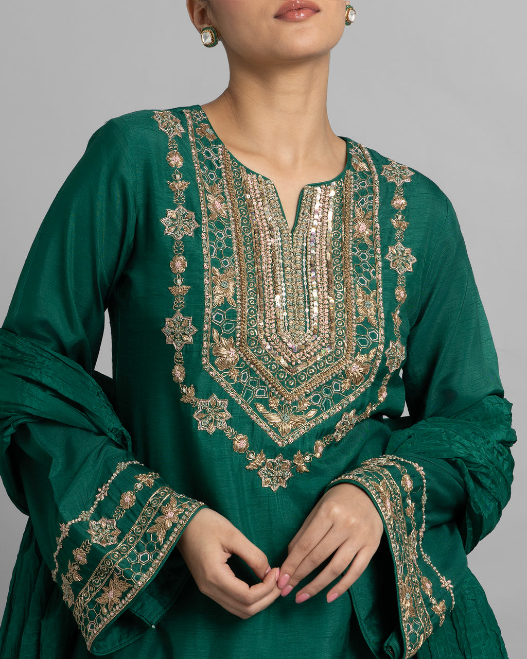 EMERALD GREEN ZARDOZI WORK SUIT SET