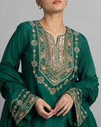 EMERALD GREEN ZARDOZI WORK SUIT SET