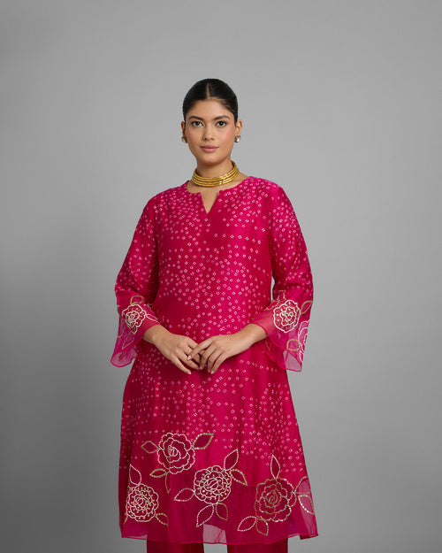 RANI PINK BANDHANI SUIT SET