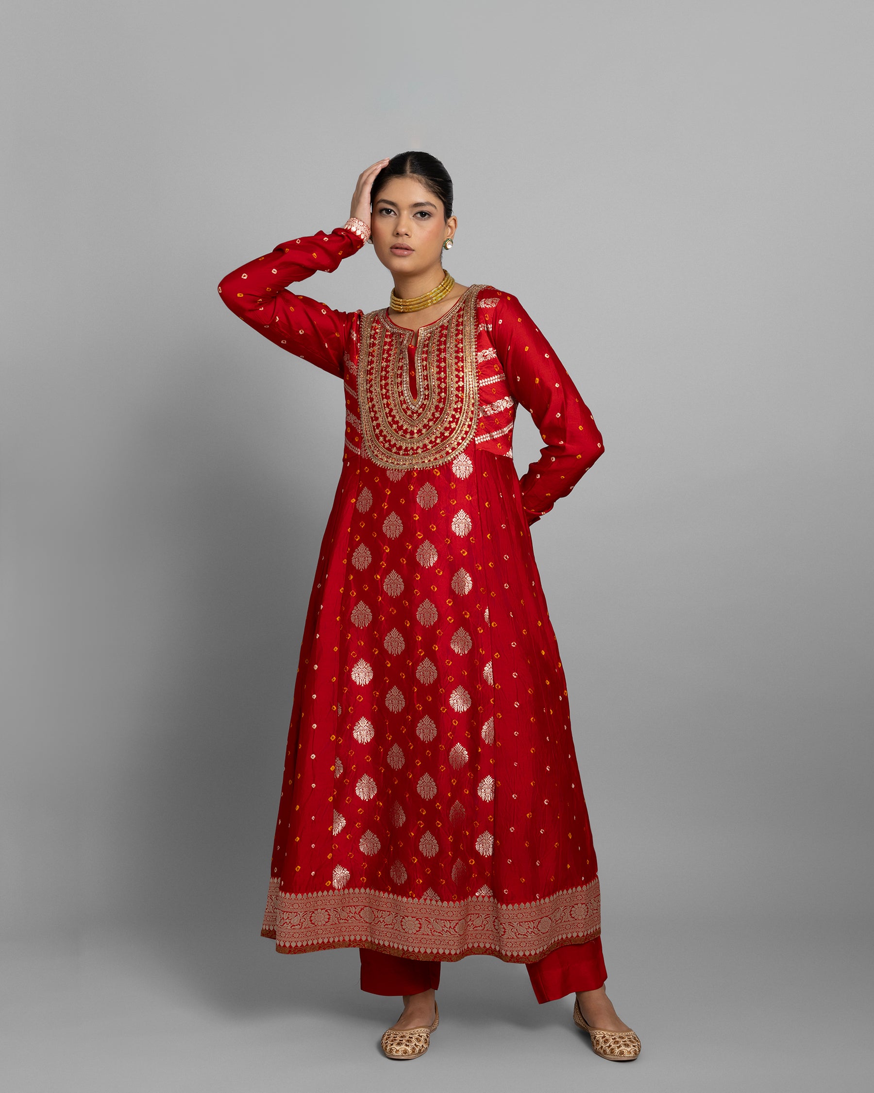 CRIMSON RED BANARASI ANARKALI SET