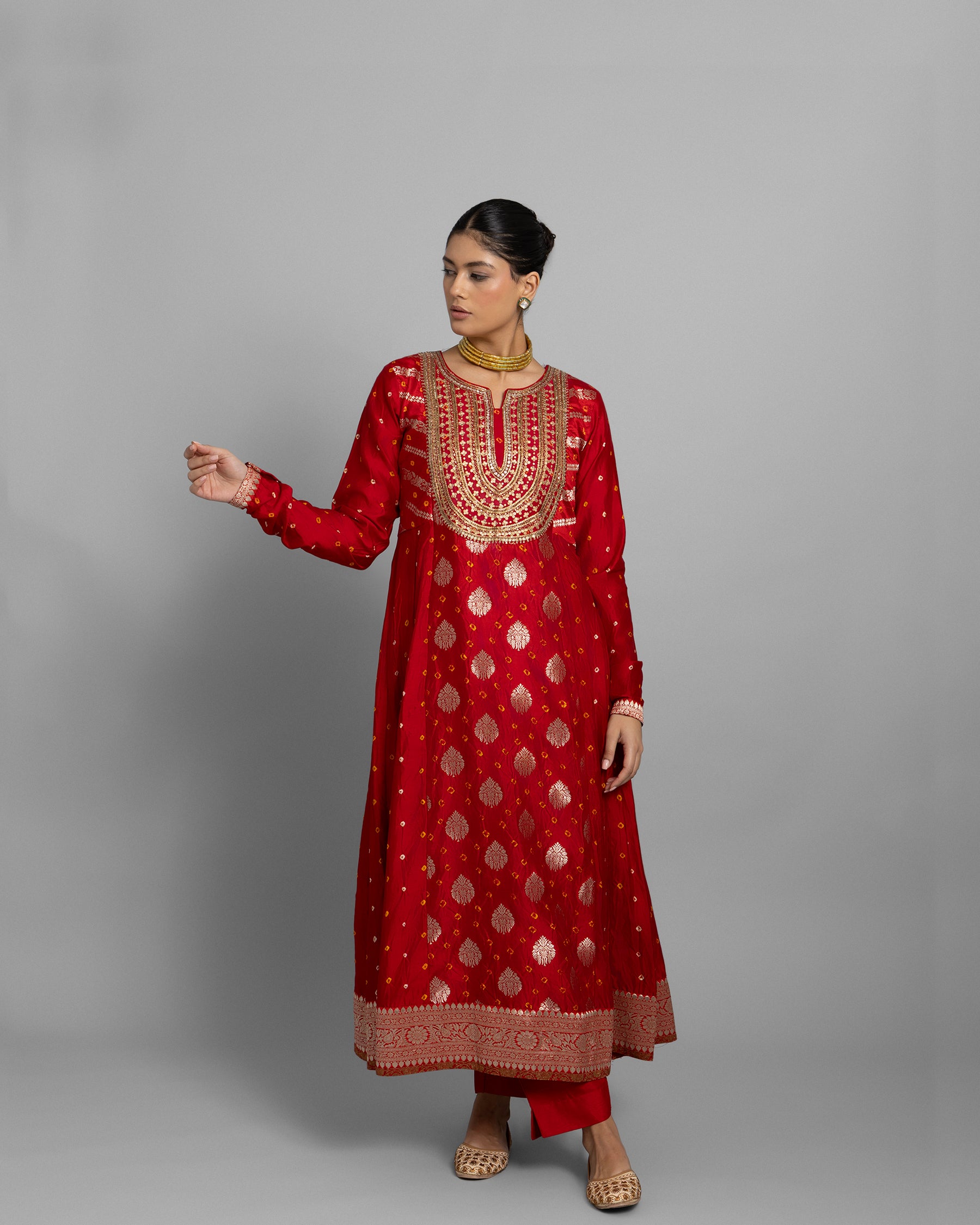 CRIMSON RED BANARASI ANARKALI SET