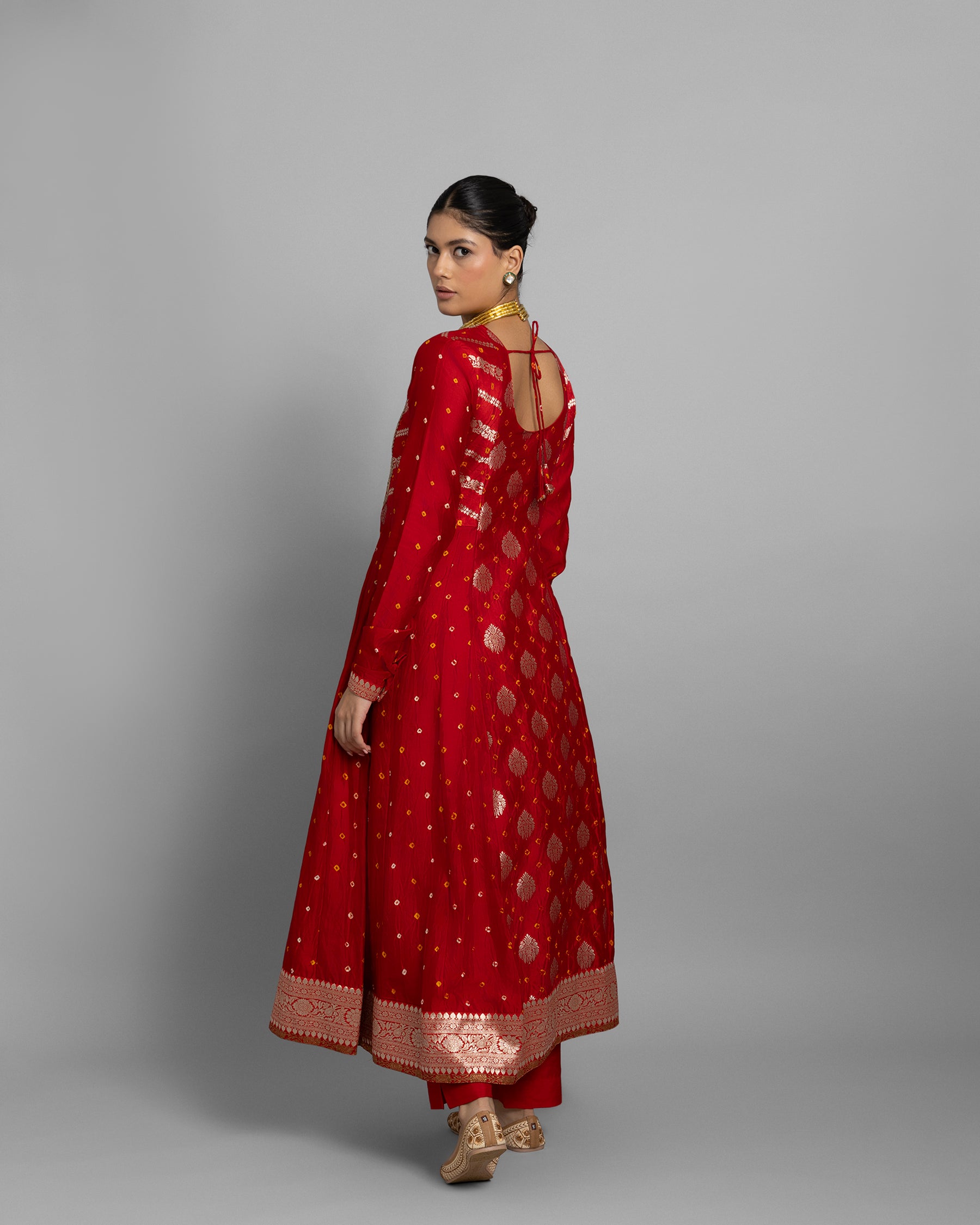 CRIMSON RED BANARASI ANARKALI SET