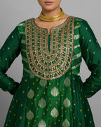 EMERALD GREEN BANARASI BANDHEJ ANARKALI SET