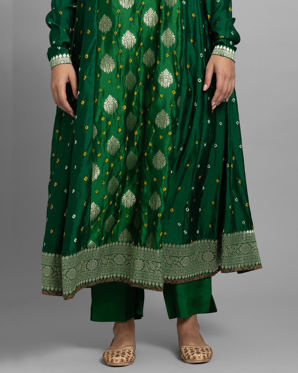 EMERALD GREEN BANARASI BANDHEJ ANARKALI SET