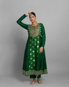 EMERALD GREEN BANARASI BANDHEJ ANARKALI SET