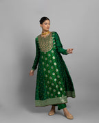 EMERALD GREEN BANARASI BANDHEJ ANARKALI SET