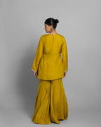 MUSTARD YELLOW EMBROIDERED SILK KURTA GHARARA SET
