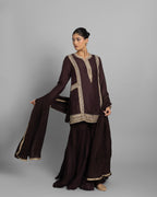CHESTNUT BROWN SILK KURTA & GHARARA SET