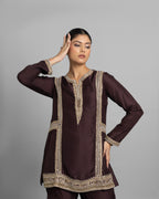 CHESTNUT BROWN SILK KURTA & GHARARA SET