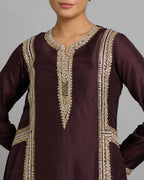 CHESTNUT BROWN SILK KURTA & GHARARA SET