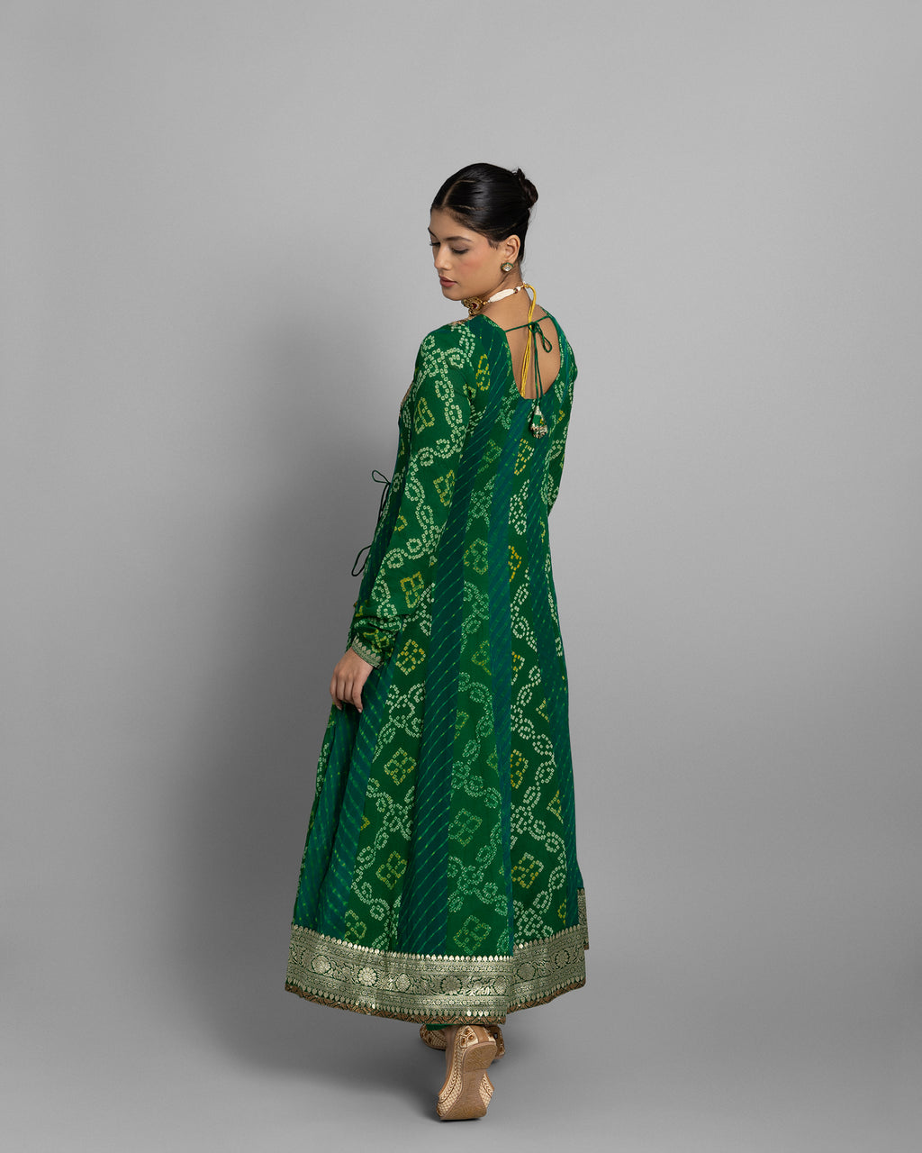 EMERALD GREEN BANARASI BANDHEJ ANGARAKHA ANARKALI ENSEMBLE