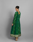 EMERALD GREEN BANARASI BANDHEJ ANGARAKHA ANARKALI ENSEMBLE