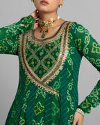 EMERALD GREEN BANARASI BANDHEJ ANGARAKHA ANARKALI ENSEMBLE