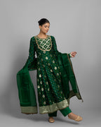 EMERALD GREEN BANARASI BANDHEJ ANARKALI SET