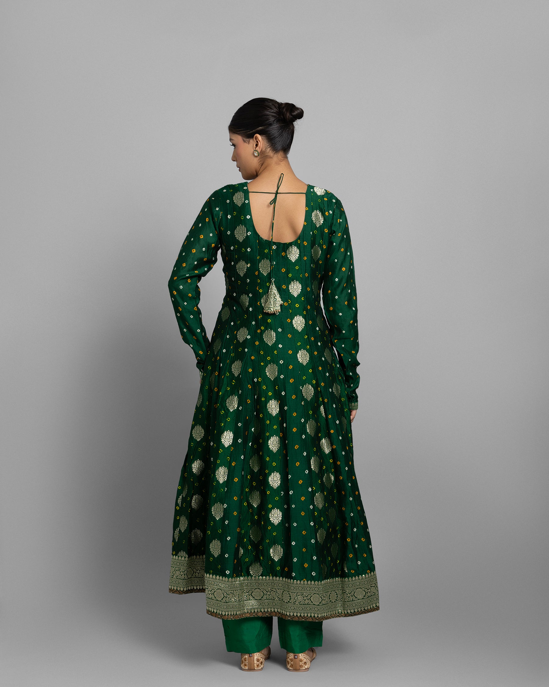 EMERALD GREEN BANARASI BANDHEJ ANARKALI SET