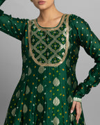 EMERALD GREEN BANARASI BANDHEJ ANARKALI SET