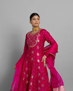 FUSCHIA BANARASI BANDHEJ ANARKALI SET