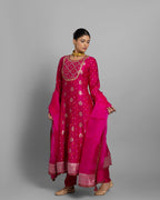 FUSCHIA BANARASI BANDHEJ ANARKALI SET