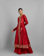 CRIMSON BANARASI BANDHEJ ANGARAKHA ENSEMBLE