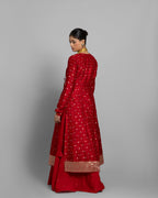 CRIMSON BANARASI BANDHEJ ANGARAKHA ENSEMBLE