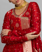 CRIMSON BANARASI BANDHEJ ANGARAKHA ENSEMBLE