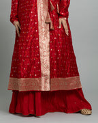 CRIMSON BANARASI BANDHEJ ANGARAKHA ENSEMBLE