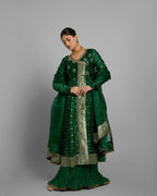 EMERALD GREEN BANARASI BANDHEJ ANGARAKHA ENSEMBLE