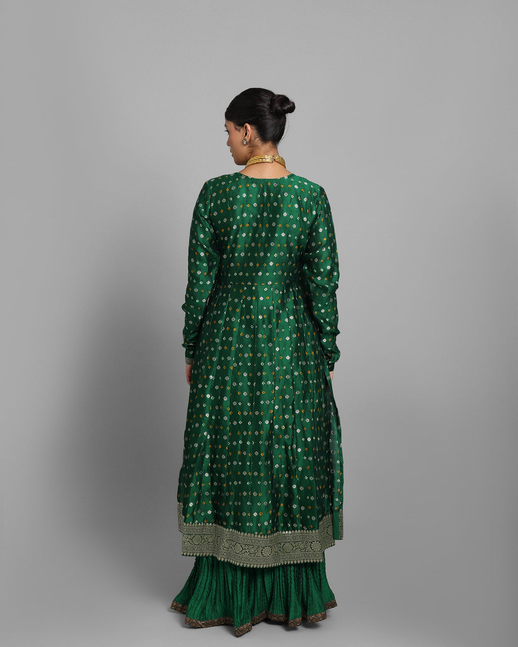 EMERALD GREEN BANARASI BANDHEJ ANGARAKHA ENSEMBLE