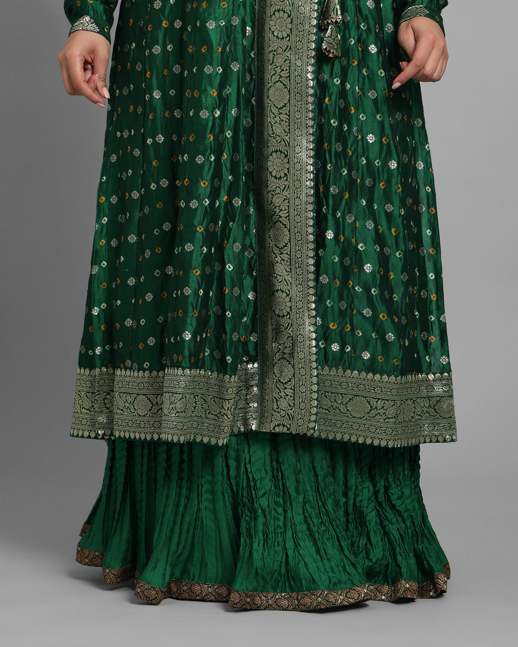 EMERALD GREEN BANARASI BANDHEJ ANGARAKHA ENSEMBLE