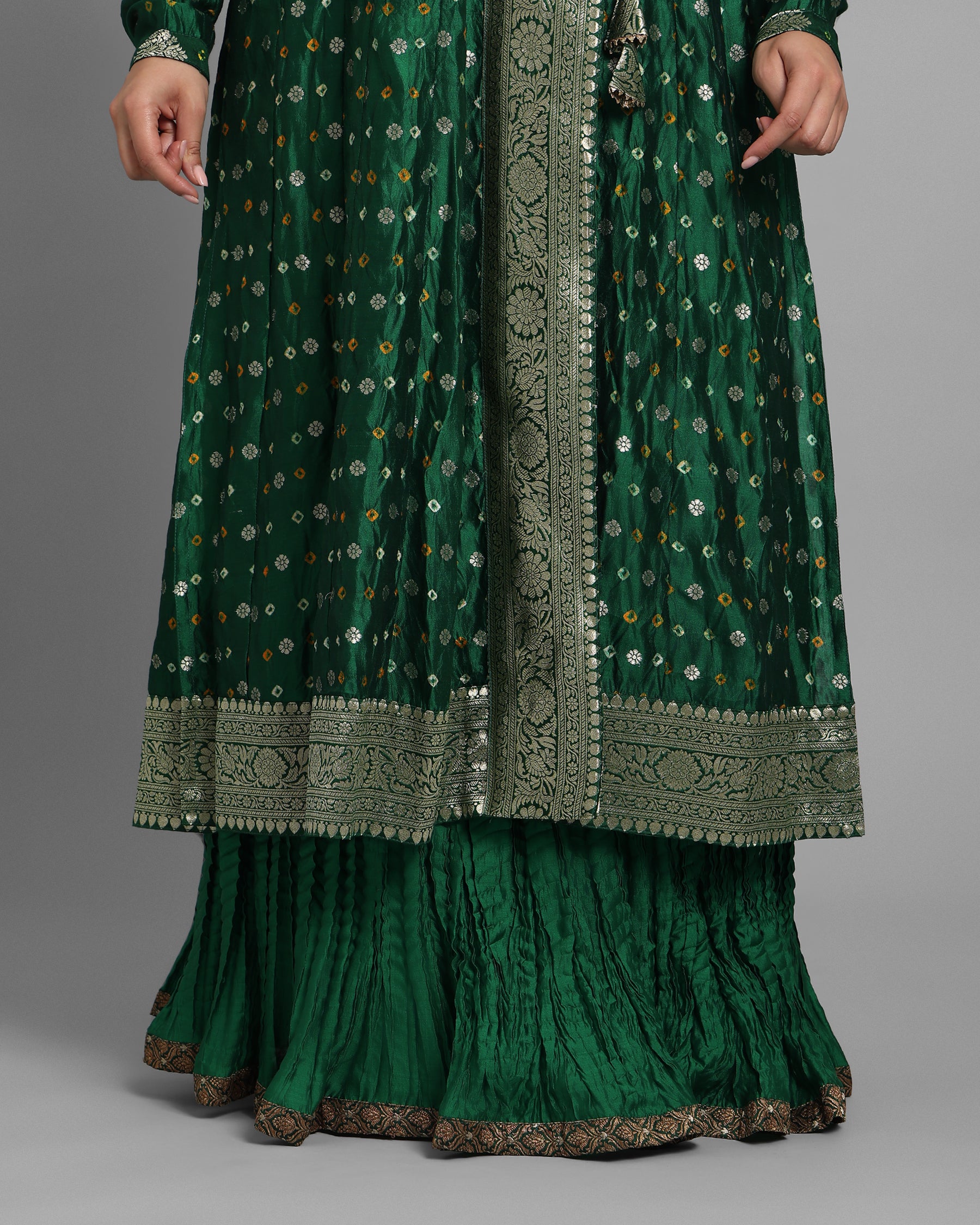 EMERALD GREEN BANARASI BANDHEJ ANGARAKHA ENSEMBLE