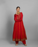 RED CHIFFON GEORGETTE ANARKALI ENSEMBLE