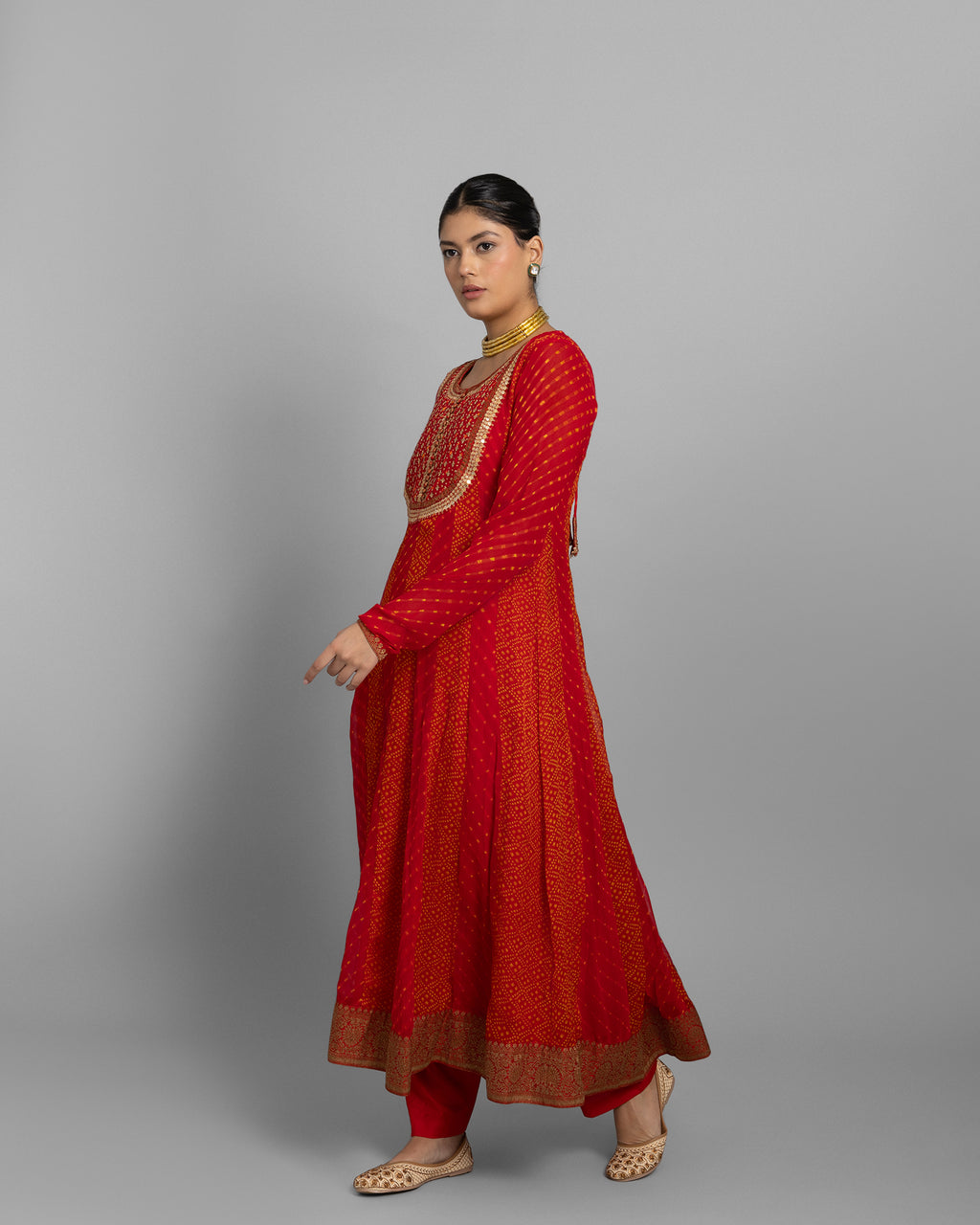 RED CHIFFON GEORGETTE ANARKALI ENSEMBLE
